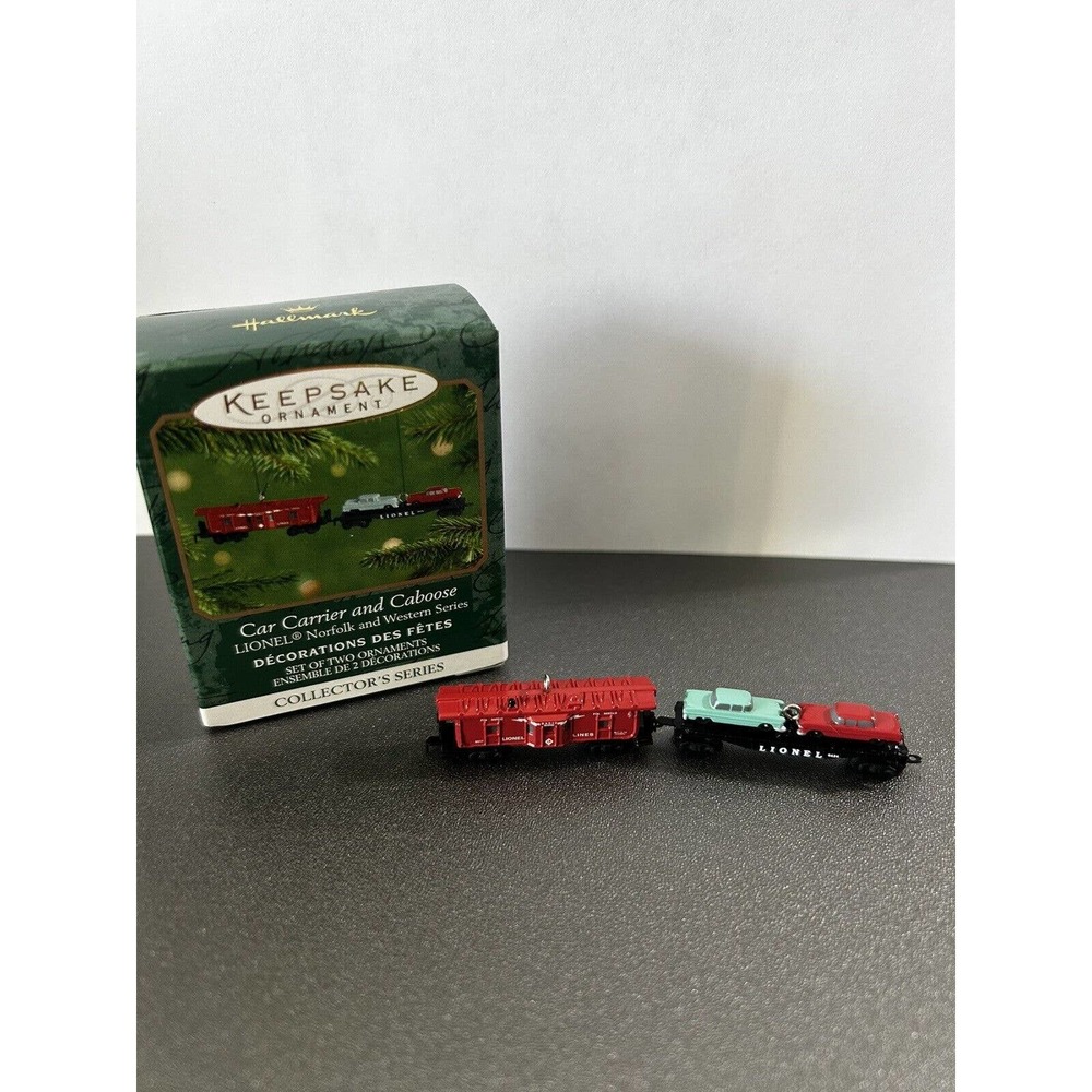 2001 Hallmark Mini Lionel Norfolk & Western Car Carrier & Caboose Ornament